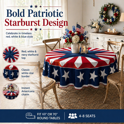 Patriotic Starburst Round Tablecloth