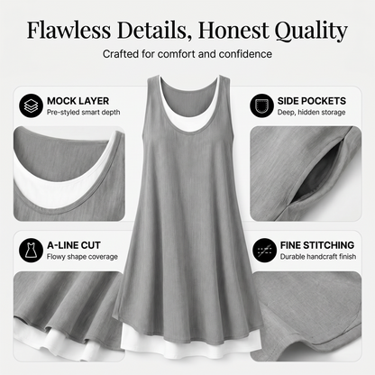 💃Women's Casual Loose Sleeveless Fake Two Piece Tank Dress