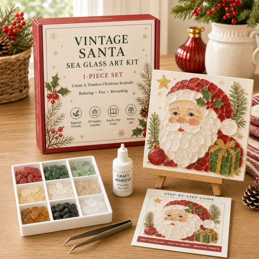 🎄DIY Christmas Sea Glass Art Kit | All-Inclusive Mosaic Set with Sea Glass, Adhesive, Sturdy Base & Festive Holiday Designs ✨