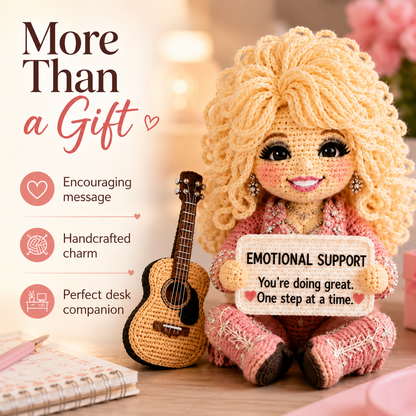 Little Emotional Support Friend – Handmade Crochet Encouragement Doll with Mini Guitar