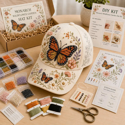 🐦🌸 Premium Hummingbird Garden Beaded Hat DIY Kit | DIY Handmade Floral Cap Decor 🌿🪡✨