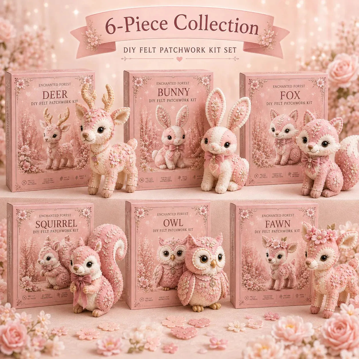 💗Pink Woodland Friends DIY Felt Sewing Kit – Make Your Own Cute Animal
