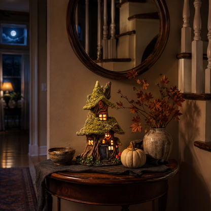 Whimsical Lighted Enchanted Moss Tree House with Timer