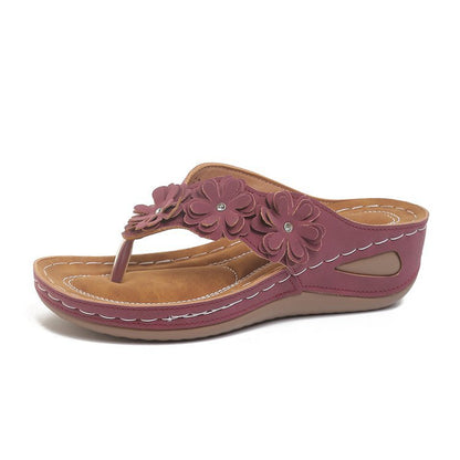 Comfy Rhinestone Flower Wedge Sandals with Arch Support (Slip-On)
