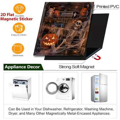 Reusable Halloween-Themed Magnetic Dishwasher Cover – Kitchen Decor for a Spooky Atmosphere