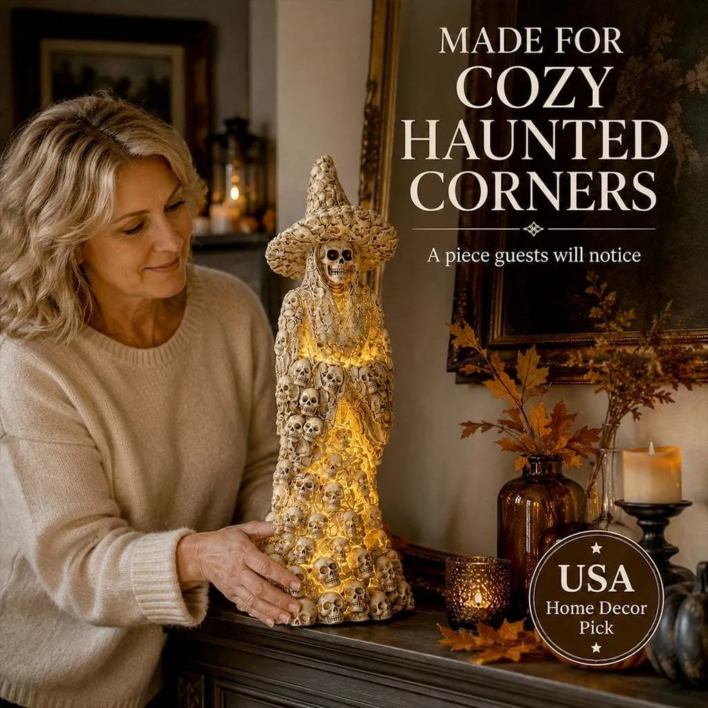 🎃Glowing Skull Witch Halloween Statue | Cozy Spooky Indoor Decor