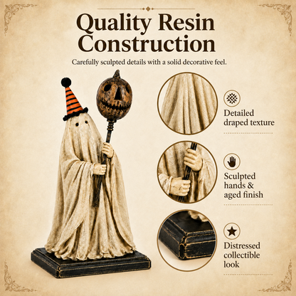 🎃Lighted Vintage Ghost Figurine with Glowing Pumpkin Staff
