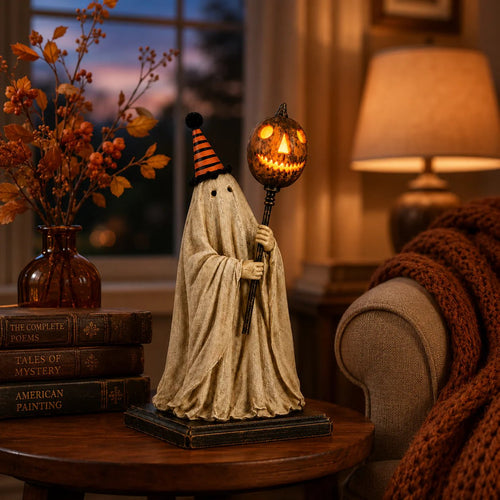 🎃✨Lighted Vintage Ghost Figurine with Glowing Pumpkin Staff