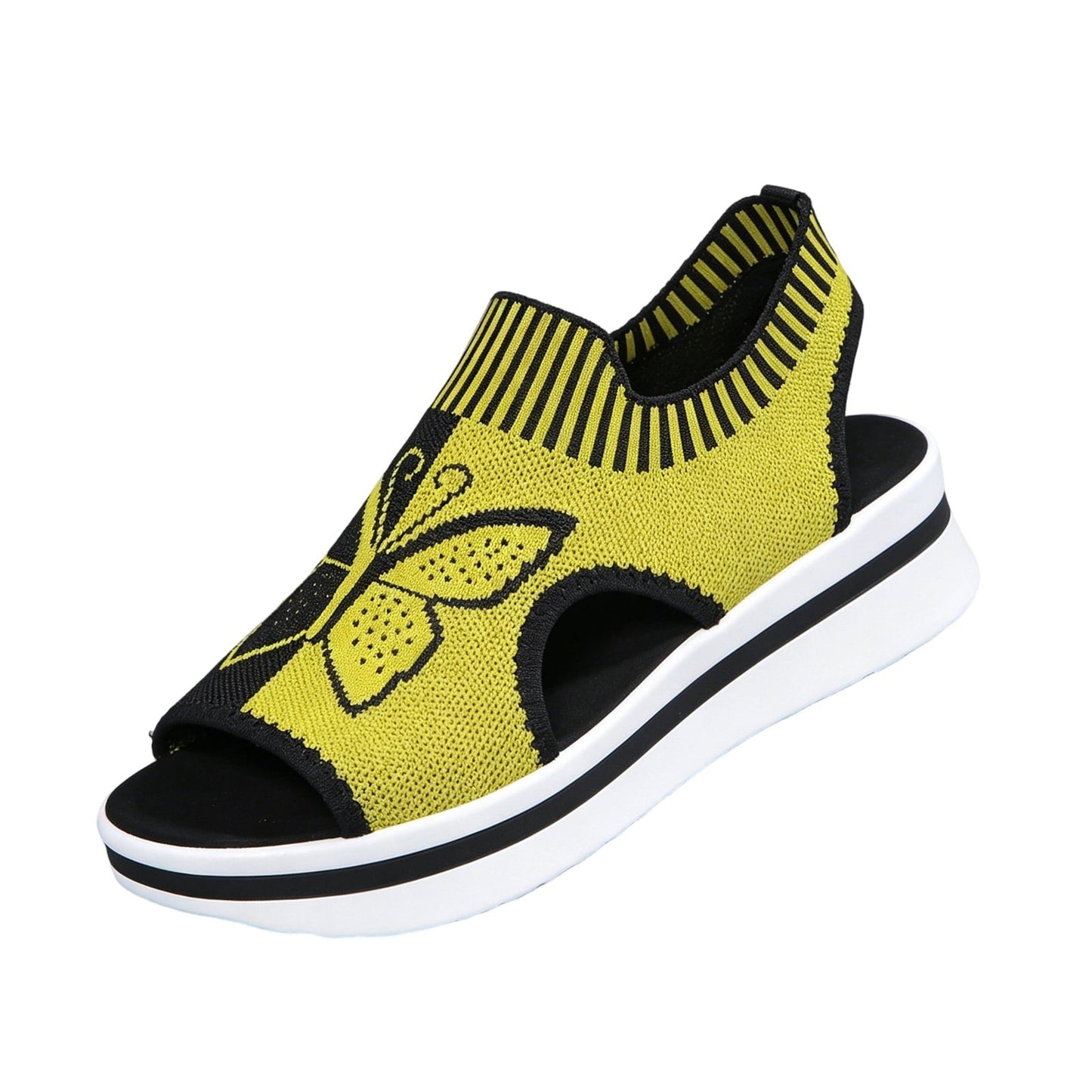 Norvail Woven Butterfly Cutout Toe Sandals ,Casual Breathable Butterfly Slip On Platform Sneaker Sandals, Thick Sole Peep Toe Summer Walking Casual Beach Sandals, Vacation Shoes for Women Summer