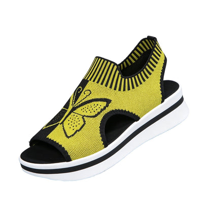 Norvail Woven Butterfly Cutout Toe Sandals ,Casual Breathable Butterfly Slip On Platform Sneaker Sandals, Thick Sole Peep Toe Summer Walking Casual Beach Sandals, Vacation Shoes for Women Summer