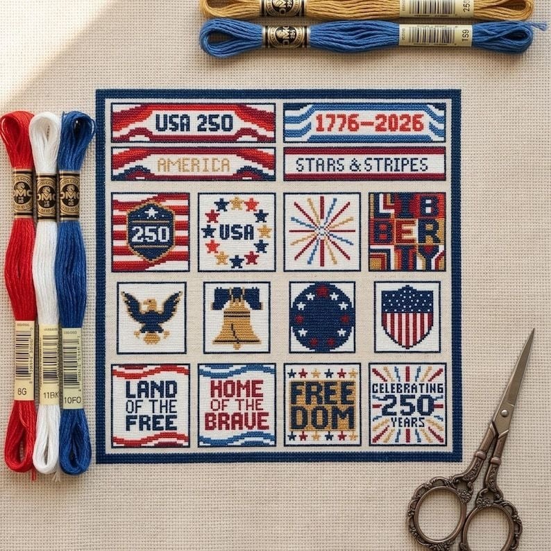 🔥HOT SALE 49% OFF✨🦅🇺🇸 America 250 Years Independence Day Cross Stitch Diy Kit🧵