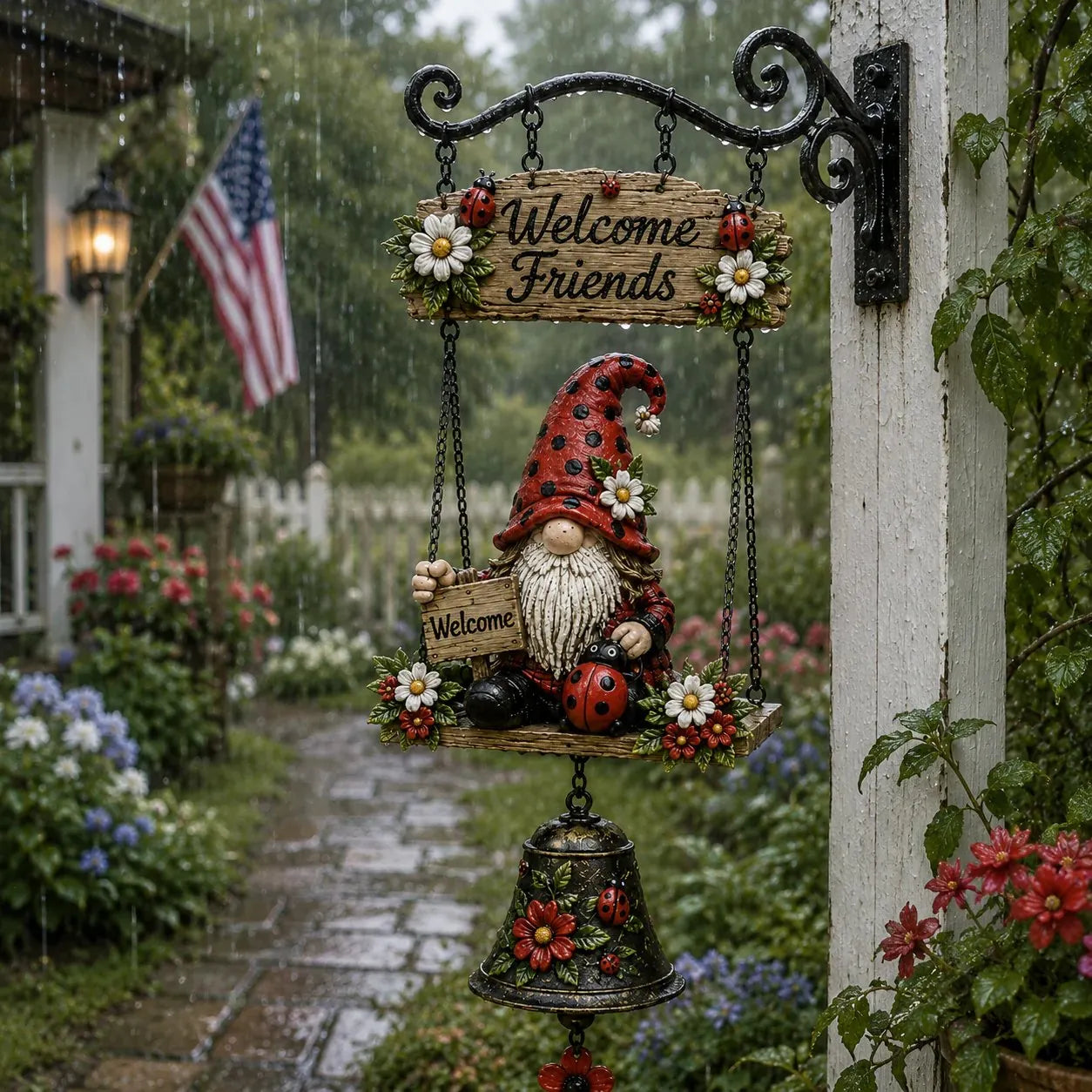 🔥Limited time 50% OFF – Rustic Garden Gnome Bell Outdoor Decor 🐞🌼