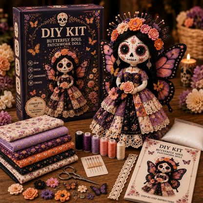 Day of the Dead Patchwork Doll DIY Kit | Handmade Fabric Craft with Floral Details