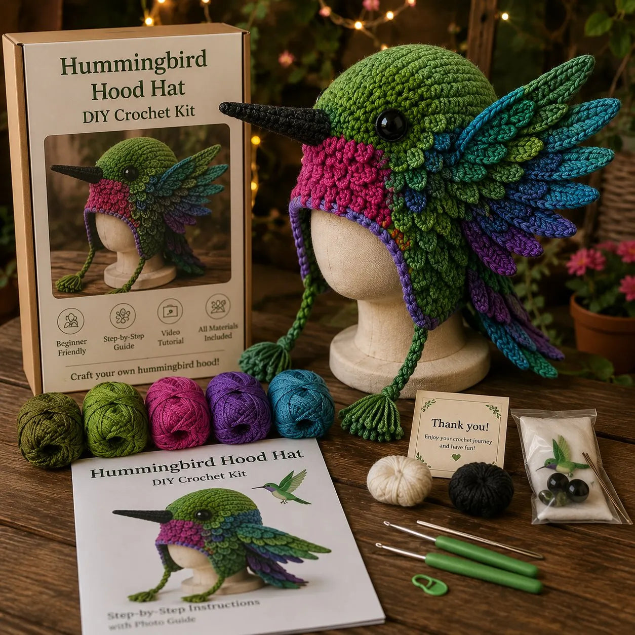 🧵Fantasy Hood Hat DIY Crochet Kit – Create Your Own Magical Wearable Character Hat