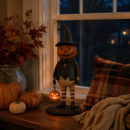 🎃Halloween Pumpkin Head Figurine with Lighted Handheld Pumpkin Lantern