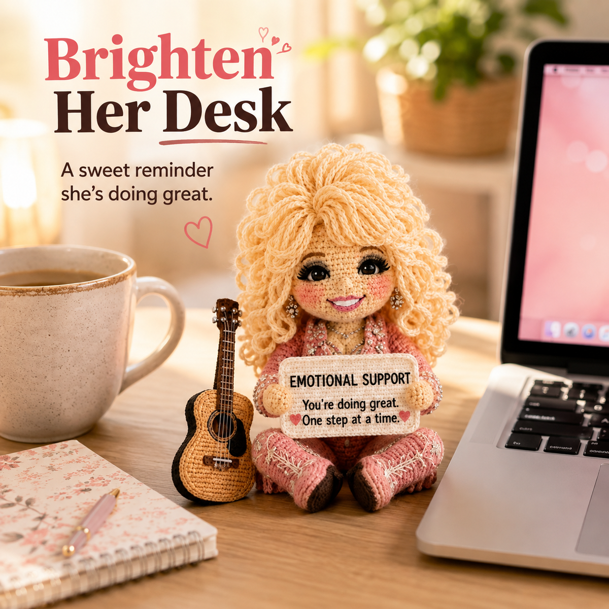 Little Emotional Support Friend – Handmade Crochet Encouragement Doll with Mini Guitar