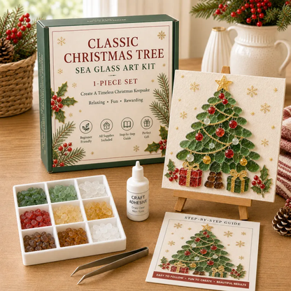 🎄DIY Christmas Sea Glass Art Kit | All-Inclusive Mosaic Set with Sea Glass, Adhesive, Sturdy Base & Festive Holiday Designs ✨