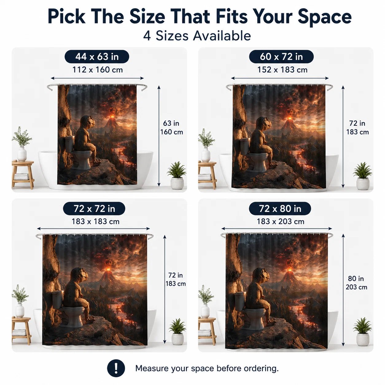 🦖🚽Fun Dinosaur Volcano Bathroom Shower Curtain🤣(📦Buy 2 Free Shipping)