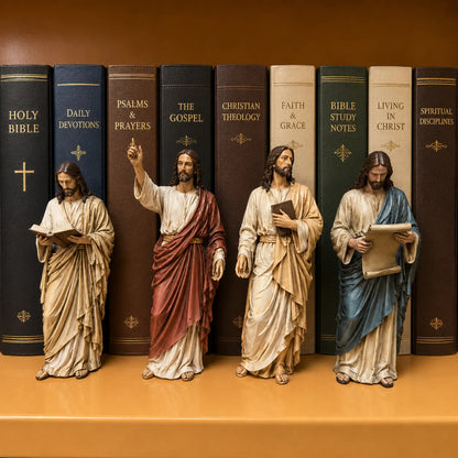 Jesus Figurine Bookshelf Decor Set – Christian Faith-Inspired Statues for Bible Study Room, Prayer Corner & Home Décor