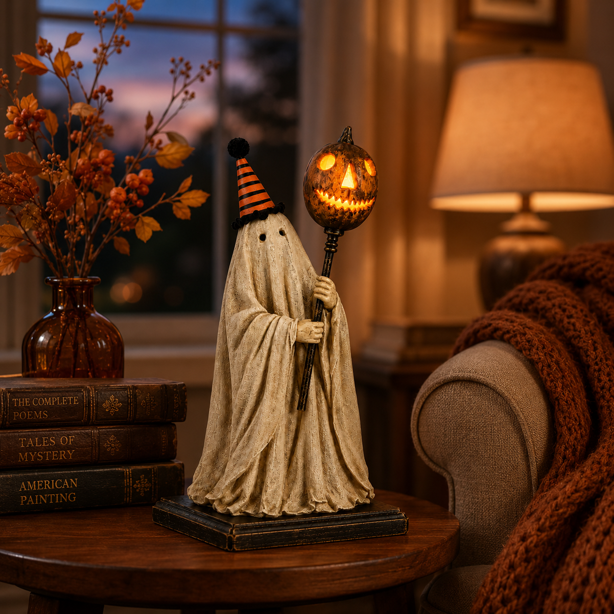 🎃Lighted Vintage Ghost Figurine with Glowing Pumpkin Staff