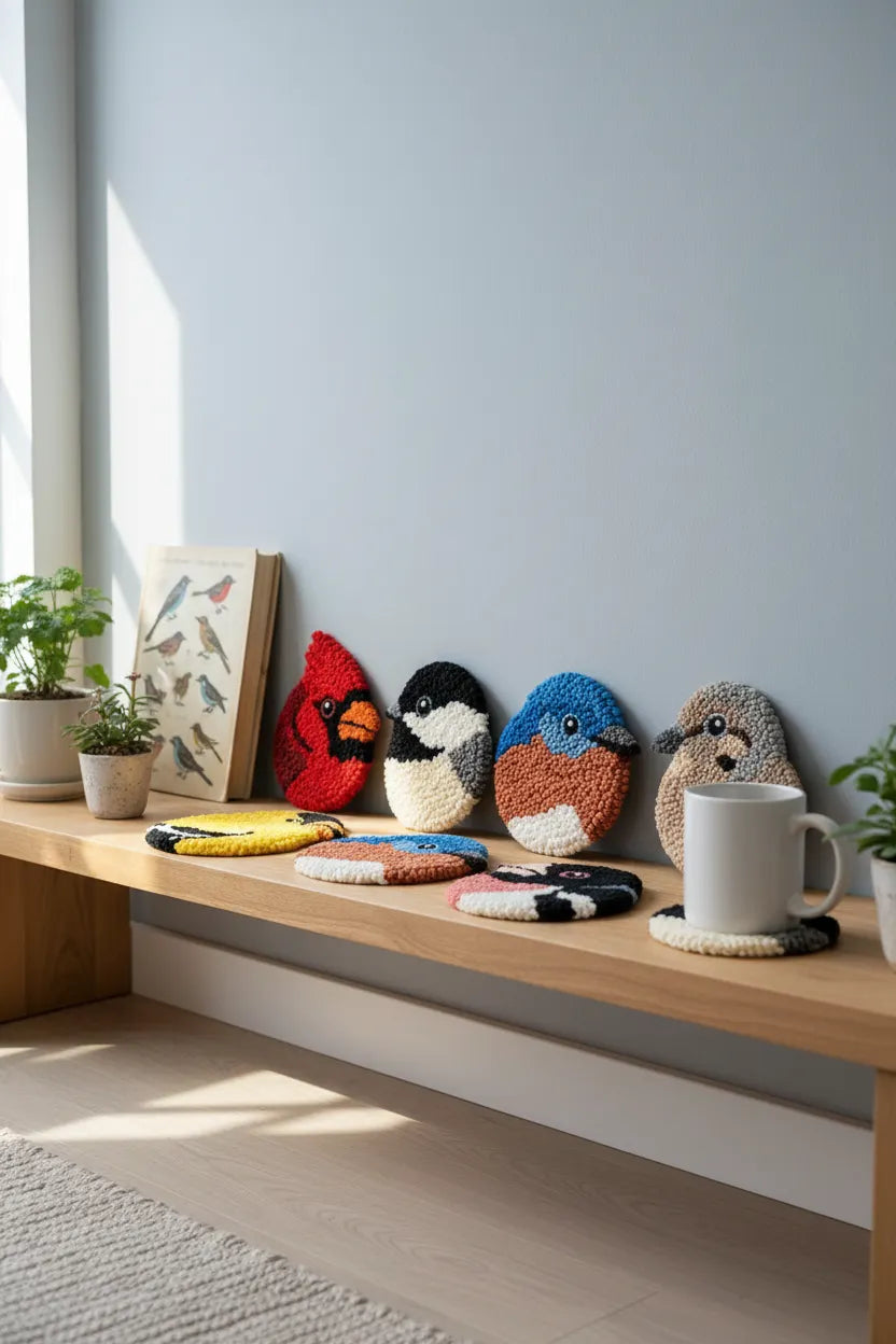 🧵Beginner-Friendly🐦DIY Bird Coasters Punch Needle Kit☕(Quick-Dry, Moisture-Proof & Easy-Clean)