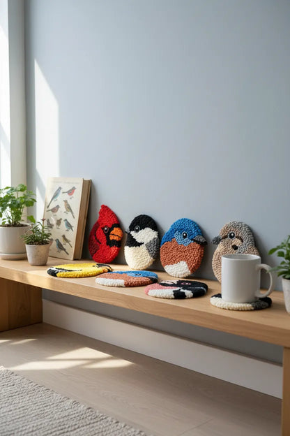 🧵Beginner-Friendly🐦DIY Bird Coasters Punch Needle Kit☕(Quick-Dry, Moisture-Proof & Easy-Clean)