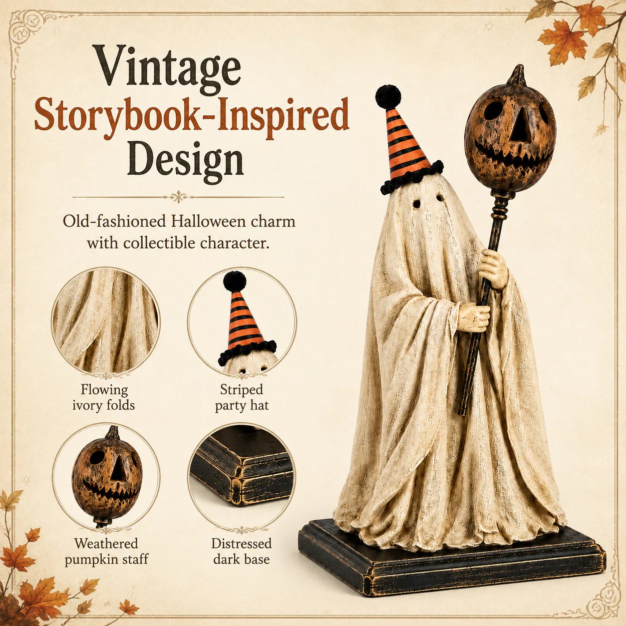 🎃✨Lighted Vintage Ghost Figurine with Glowing Pumpkin Staff