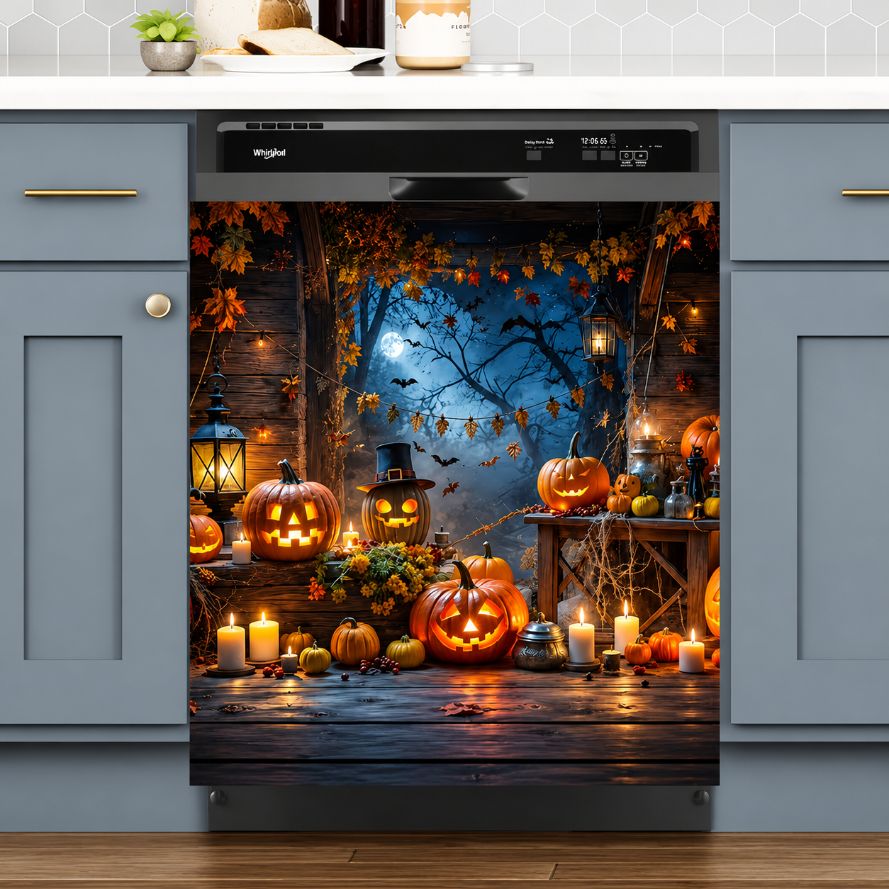 Reusable Halloween-Themed Magnetic Dishwasher Cover – Kitchen Decor for a Spooky Atmosphere