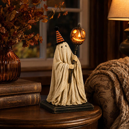 🎃✨Lighted Vintage Ghost Figurine with Glowing Pumpkin Staff