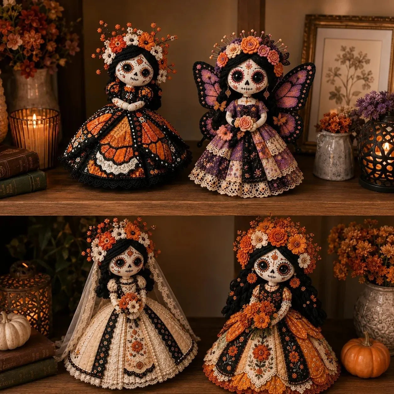 Day of the Dead Patchwork Doll DIY Kit | Handmade Fabric Craft with Floral Details