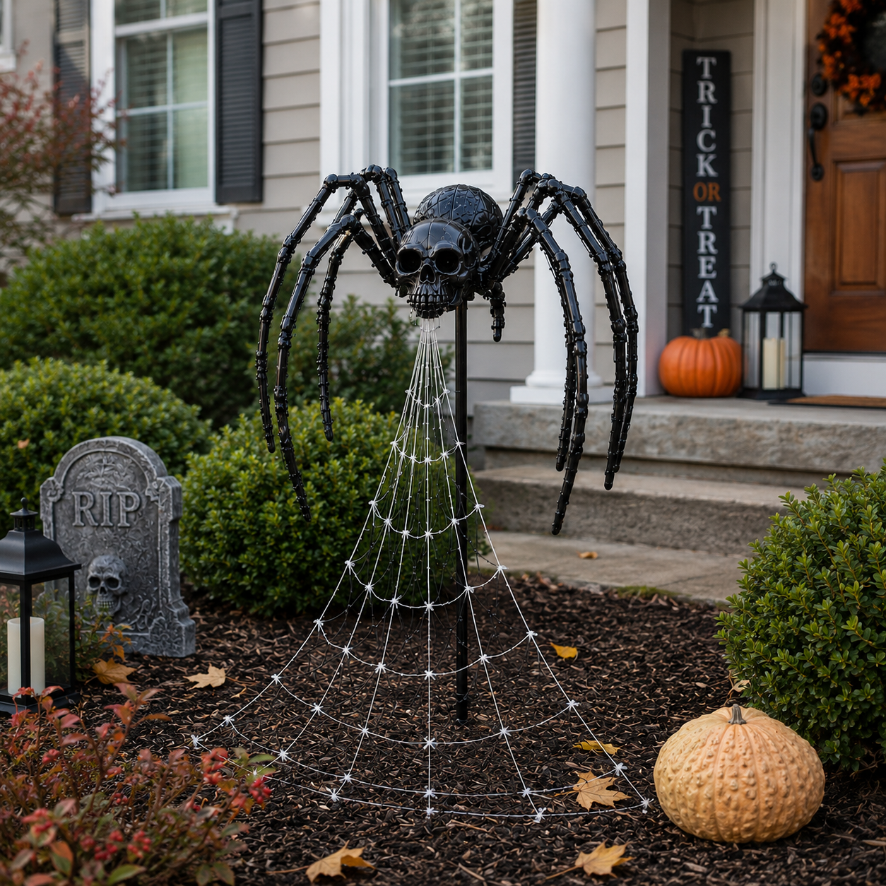 🕷️ Skull Spider Web Spinner Solar Garden Light