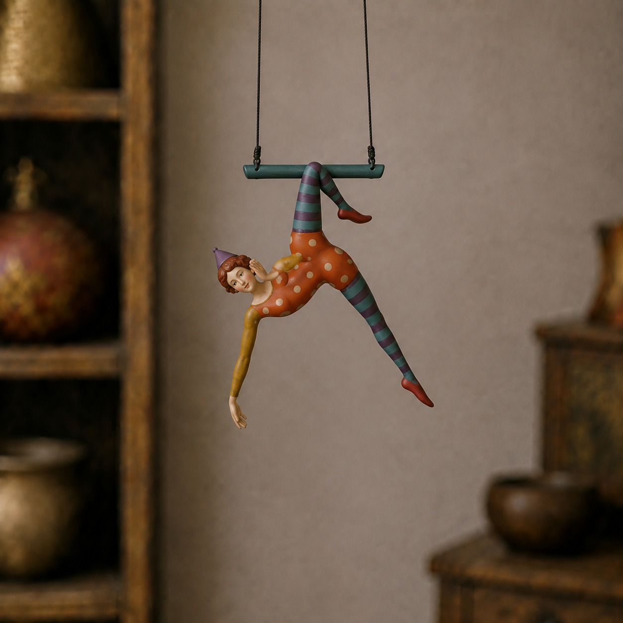 The Free Spirit orange two-cord trapeze acrobat