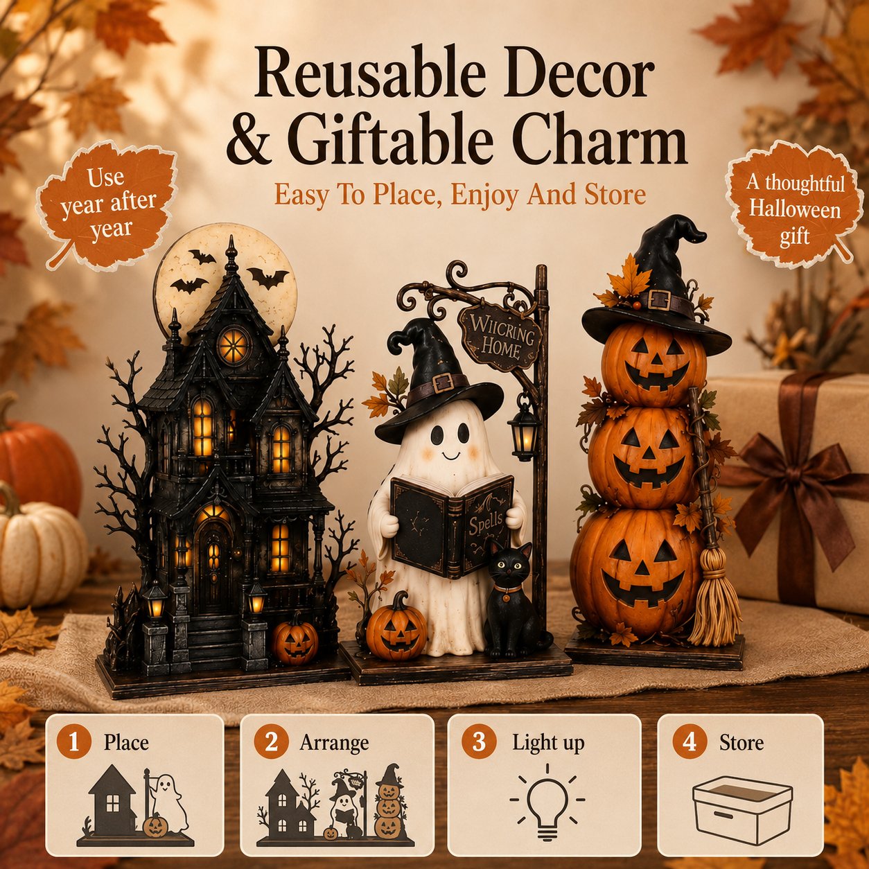 🧙🖤Lighted Halloween Haunted House & Character Figurine Collection