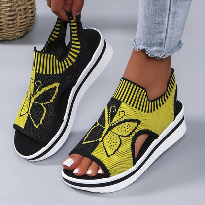Norvail Woven Butterfly Cutout Toe Sandals ,Casual Breathable Butterfly Slip On Platform Sneaker Sandals, Thick Sole Peep Toe Summer Walking Casual Beach Sandals, Vacation Shoes for Women Summer