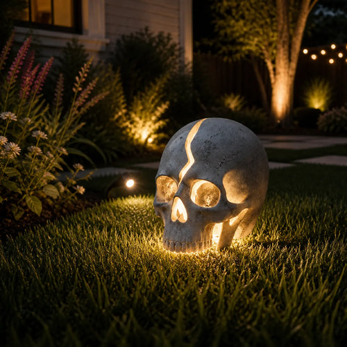 💀 Cracked Skull Solar Garden Light