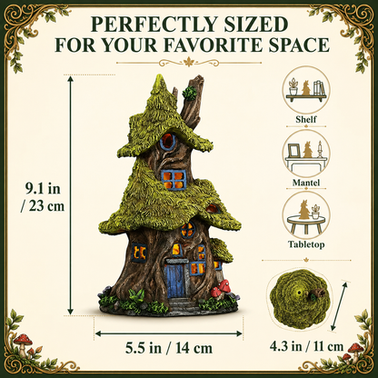 Whimsical Lighted Enchanted Moss Tree House with Timer