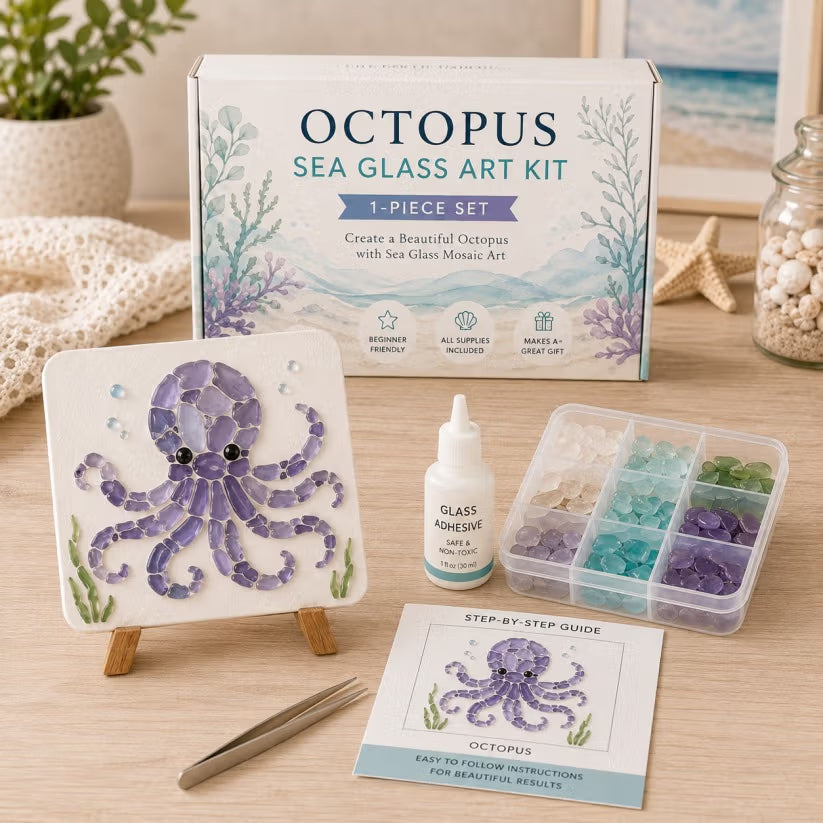 🐋🌊 DIY Sea Glass Mosaic Art Kit – Create Beautiful Ocean-Inspired Artwork with Colorful Glass Pieces