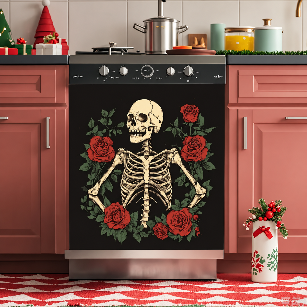 Reusable Halloween-Themed Magnetic Dishwasher Cover – Kitchen Decor for a Spooky Atmosphere