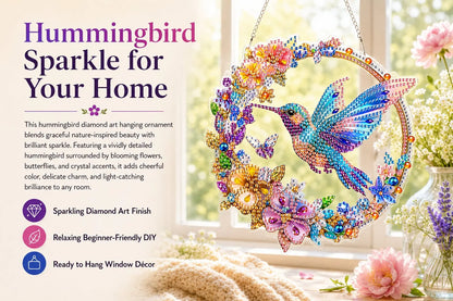 💥LAST DAY 49% OFF - Hummingbird Diamond Art Hanging Ornament Kit – Sparkling DIY Window Ornament 🐦✨