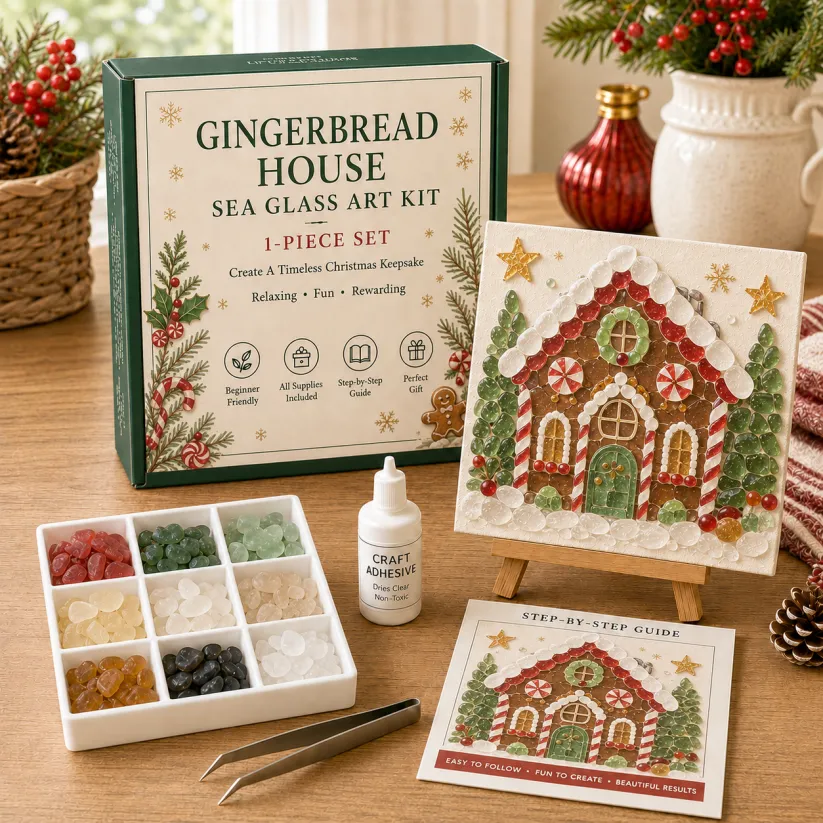 🎄DIY Christmas Sea Glass Art Kit | All-Inclusive Mosaic Set with Sea Glass, Adhesive, Sturdy Base & Festive Holiday Designs ✨