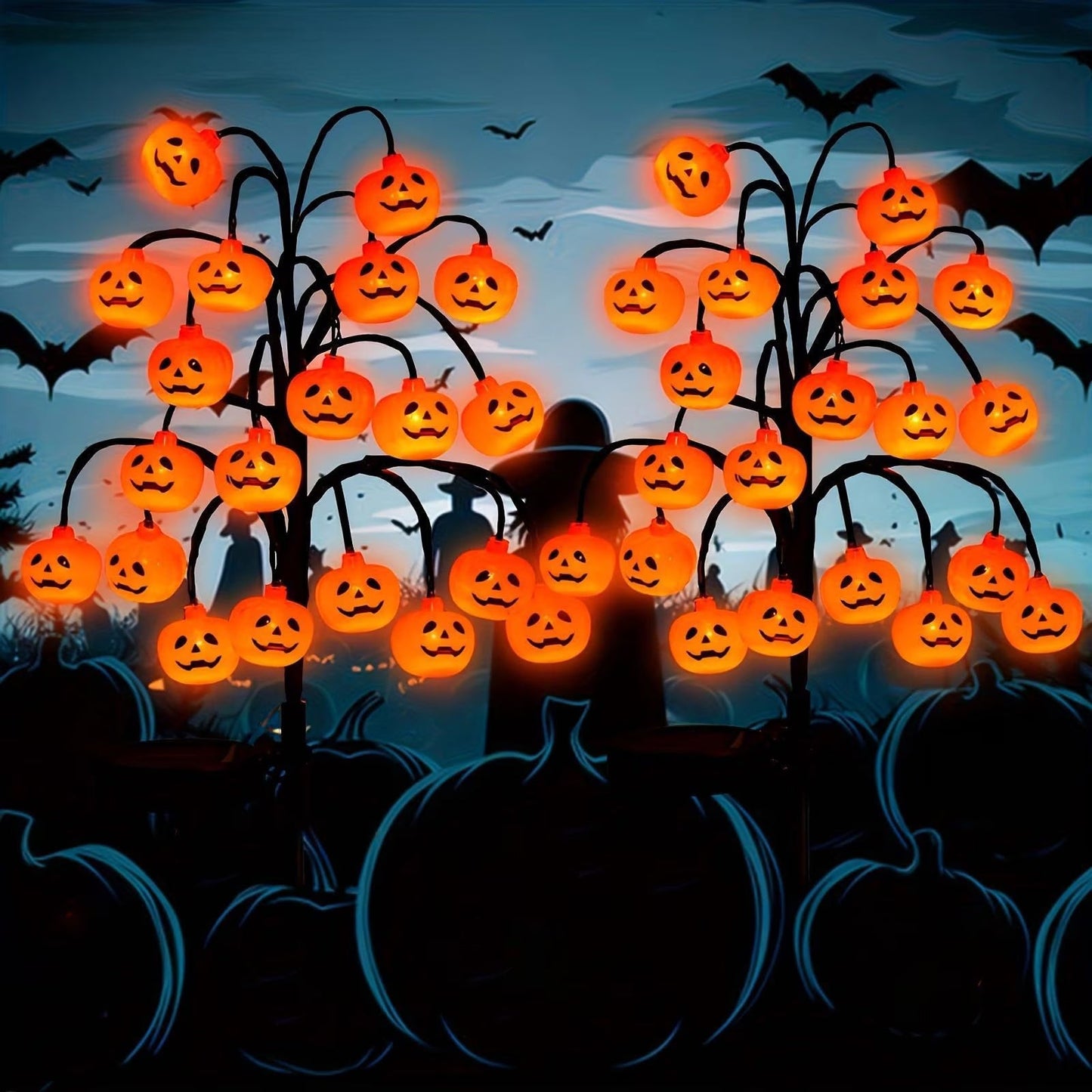 Solar Halloween Pumpkin Lights 20 Led Outdoor Waterproof Garden Pathway Decorations Orange Stainless Steel Stake Lights For Yard Patio Halloween Party Decor String Lights Orange