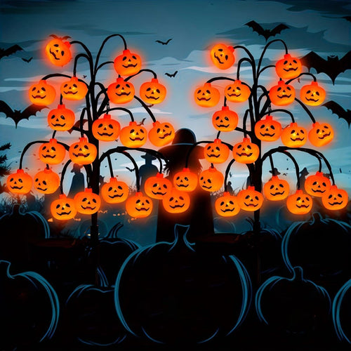 Solar Halloween Pumpkin Lights 20 Led Outdoor Waterproof Garden Pathway Decorations Orange Stainless Steel Stake Lights For Yard Patio Halloween Party Decor String Lights Orange