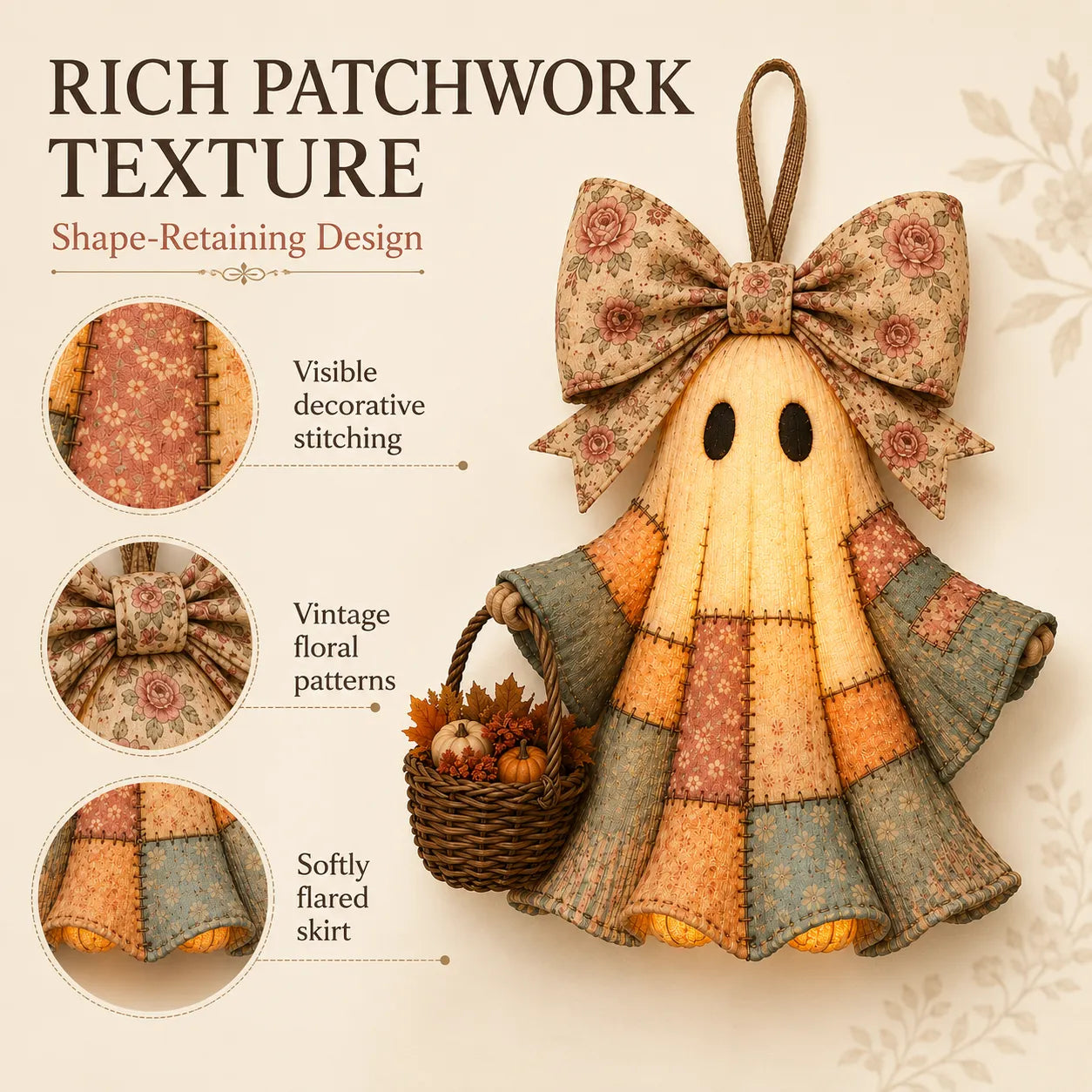 Lighted Vintage Patchwork Ghost Door Hanger