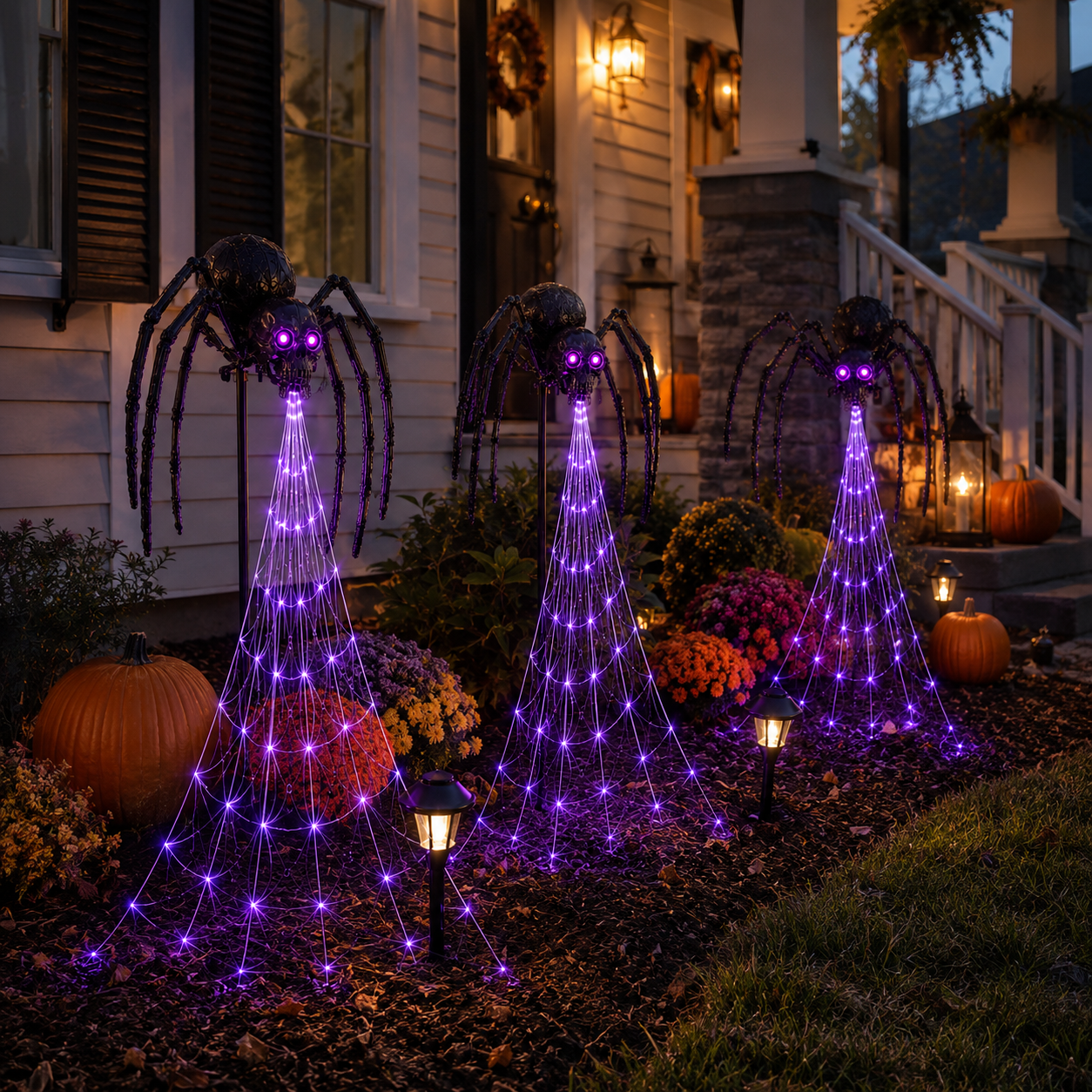 🕷️ Skull Spider Web Spinner Solar Garden Light