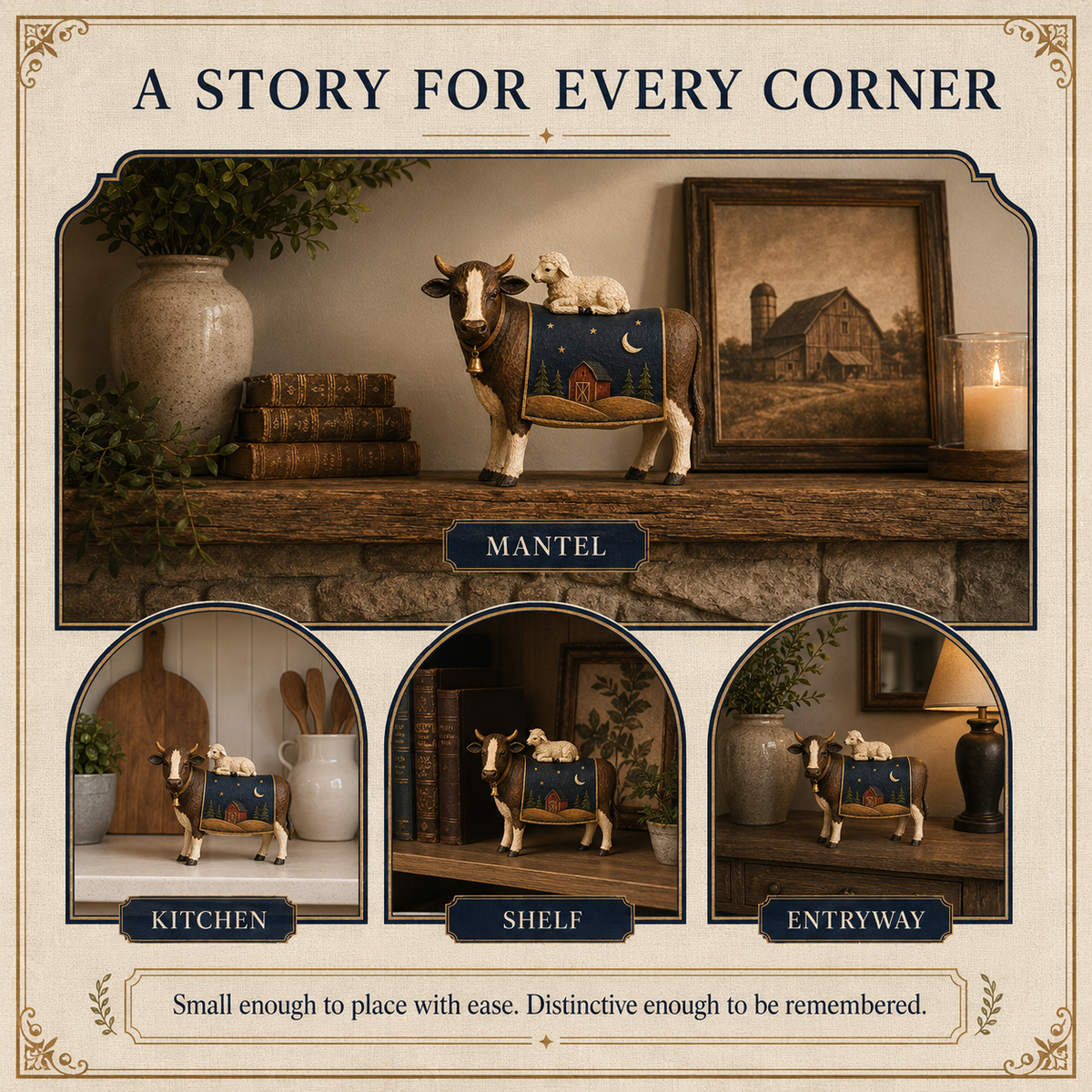 Detailed view of the cow and lamb keepsake