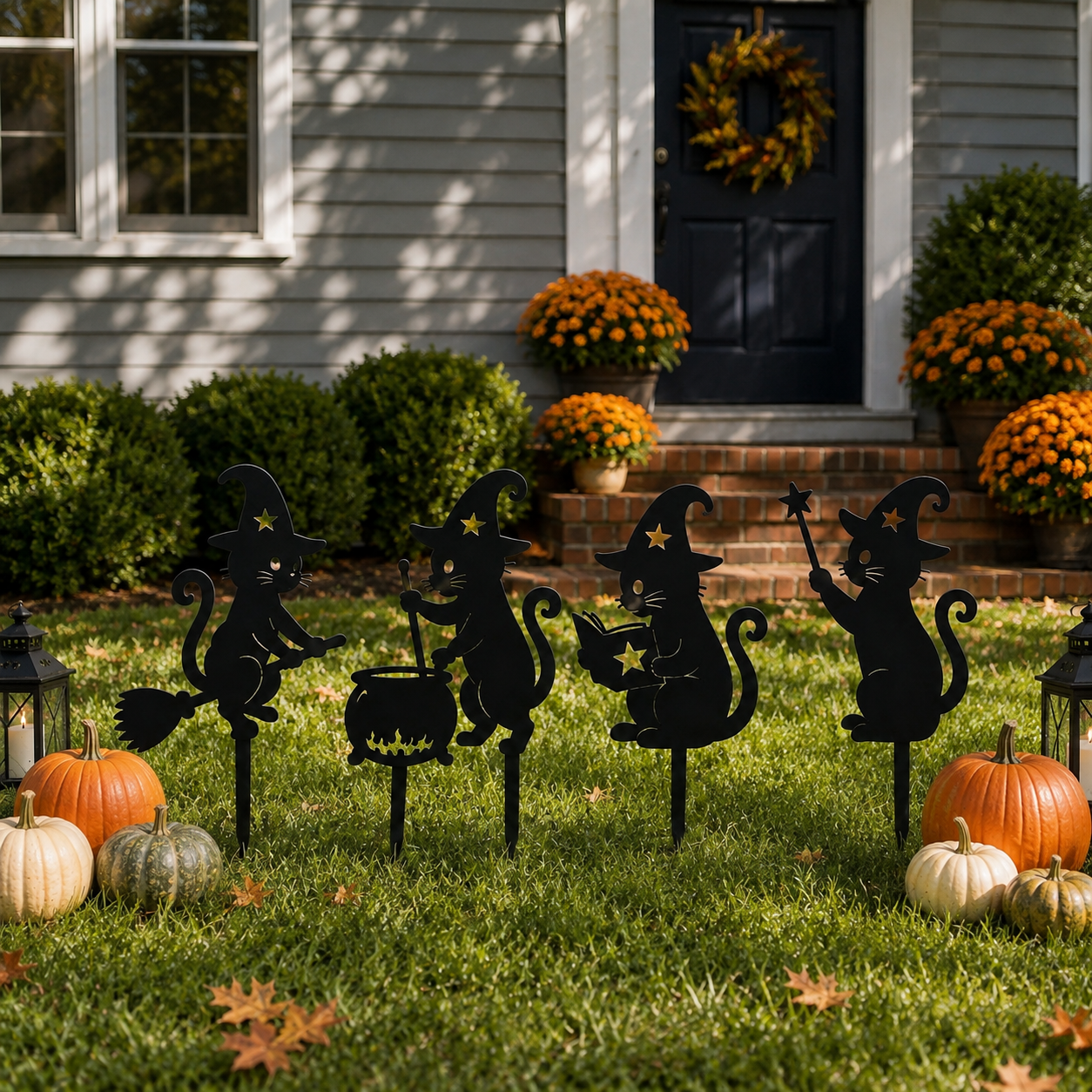 Set of 4 Metal Black Cat Yard Decorations