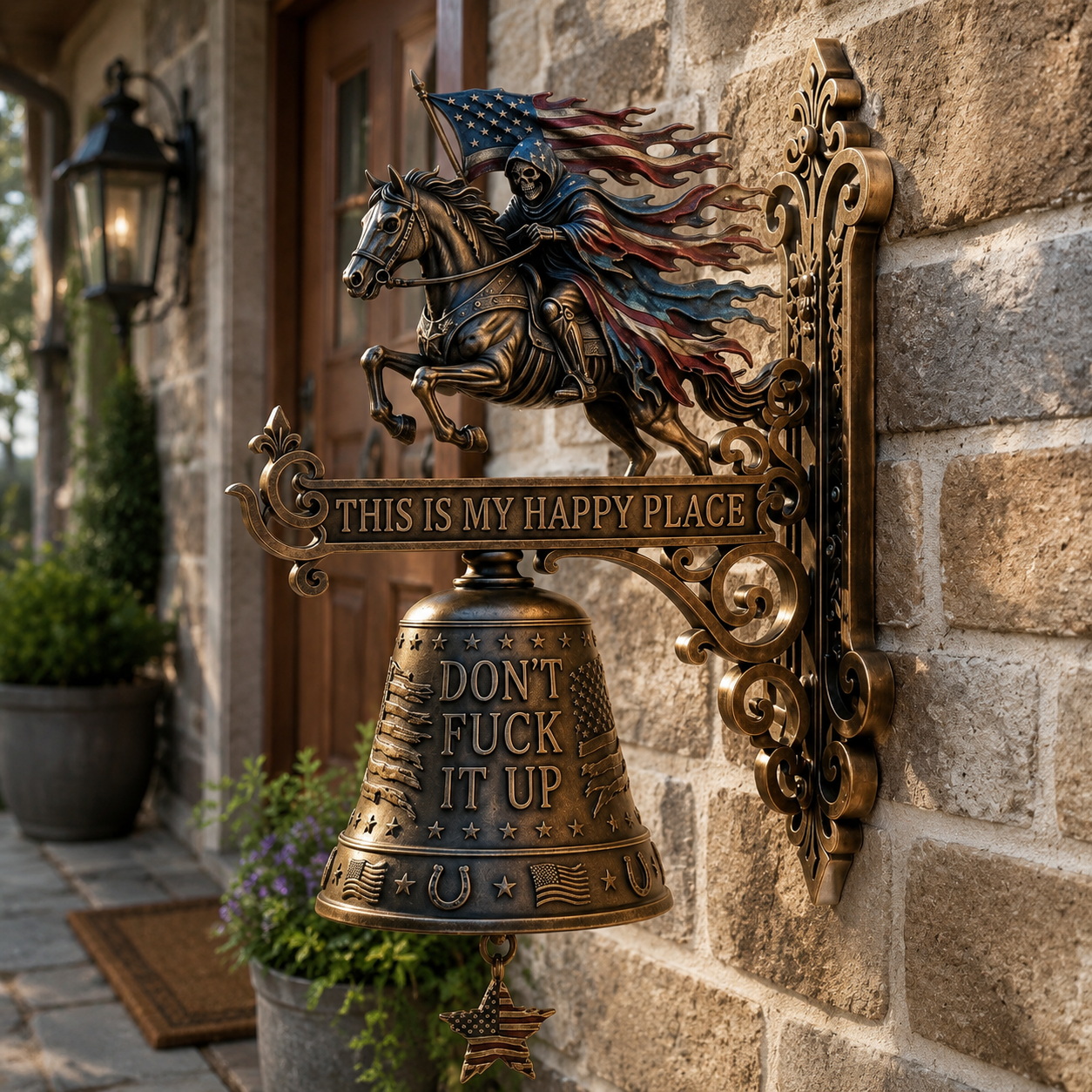 "This Is My Happy Place Don't Fcuk It Up" – USA 250th Anniversary Patriotic Rider Wall Bell