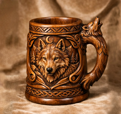 🐯 3D Carved Animal Wooden Texture Beer Mug | Vintage Resin Sculpted Wildlife Drinking Cup