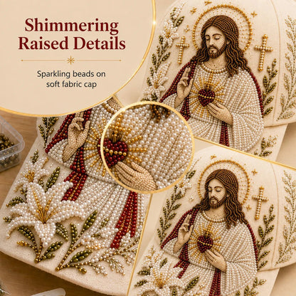 ✝️🧢 Premium Christian Faith Beaded Hat DIY Kit | Luxury Flocked Canvas with Scratch-Resistant Non-Fading Pearl Beads DIY Handmade Devotional Cap Decor 🕊️🪡✨