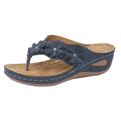 Comfy Rhinestone Flower Wedge Sandals with Arch Support (Slip-On)